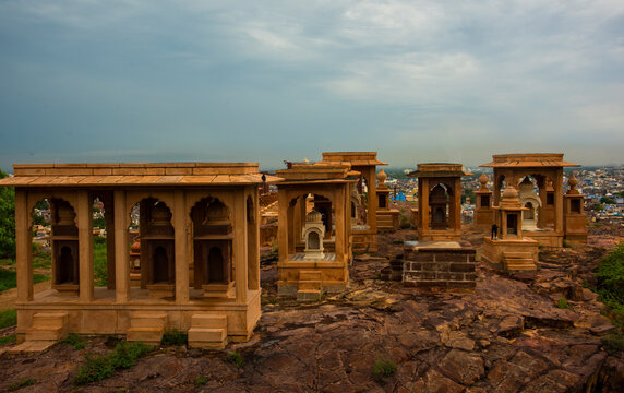 Cenotaphs Hindu tomb mausoleum . Jaisalmer, Rajasthan, India