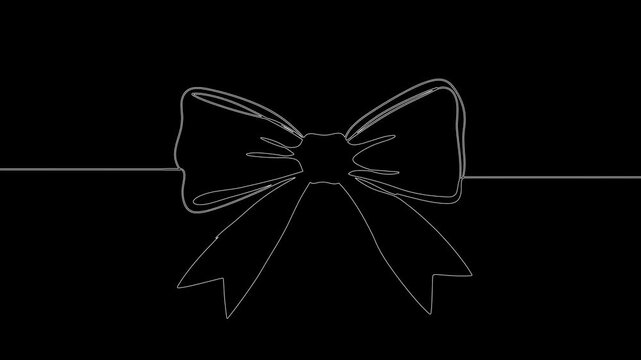 Simple line drawing of a decorative bow on a black background  