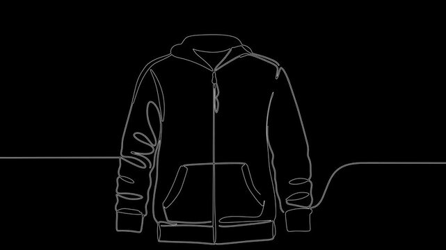 Minimalist outline of a hoodie with zipper and pockets on black  