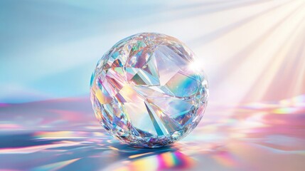 Iridescent Crystal Sphere with Rainbow Light Reflection