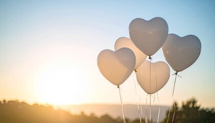 Fototapeta premium A warm atmosphere with translucent heart-shaped balloons floating in the sky