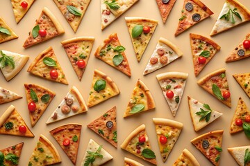 Savory pizza toppings shown on repeating slice layout designed for engaging advertising imagery and professional food banners milkyhexddway pizzas Backgrounds ads