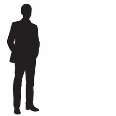 Obraz premium Black silhouette of a standing businessman is a vector illustration depicting a business person's shape and shadow
