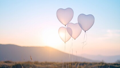 Fototapeta premium A warm atmosphere with translucent heart-shaped balloons floating in the sky
