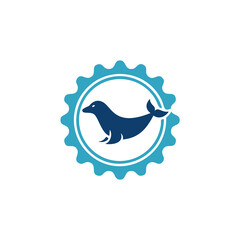 Seal logo design ocean animal gear icon