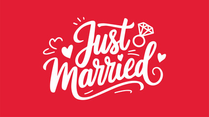 JUST MARRIED wedding lettering vector card