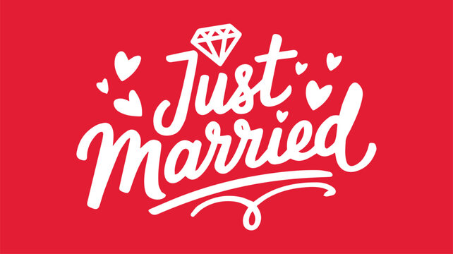JUST MARRIED script lettering card design