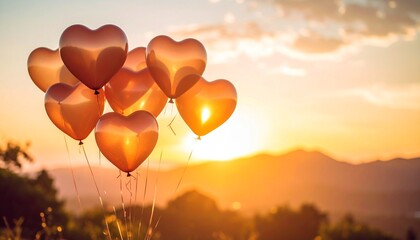 Fototapeta premium A warm atmosphere with translucent heart-shaped balloons floating in the sky