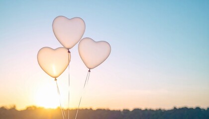 Fototapeta premium A warm atmosphere with translucent heart-shaped balloons floating in the sky