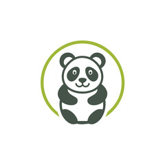 Adorable panda bear in green circle logo design