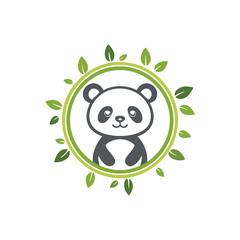 Adorable panda bear in green leaf circle eco friendly