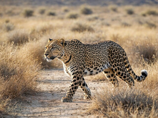 Obraz premium A full-body portrait of a leopard walking slowly