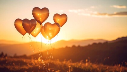 Fototapeta premium A warm atmosphere with translucent heart-shaped balloons floating in the sky