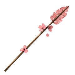 A Lacquered Arrow with Japanese Cherry Blossom Petal Isolated on Transparent Background