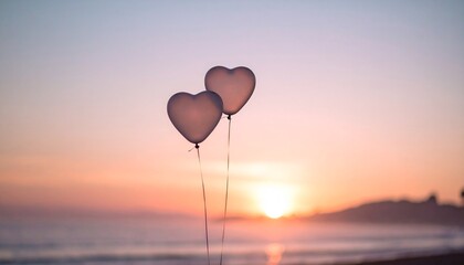 Fototapeta premium A warm atmosphere with translucent heart-shaped balloons floating in the sky