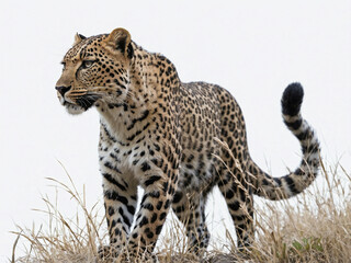Obraz premium A full-body side-profile image of a leopard standing on all four legs