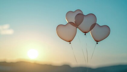 Fototapeta premium A warm atmosphere with translucent heart-shaped balloons floating in the sky