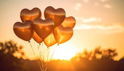 Fototapeta premium A warm atmosphere with translucent heart-shaped balloons floating in the sky