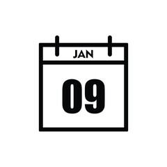 calender icon, 09 january icon with white background