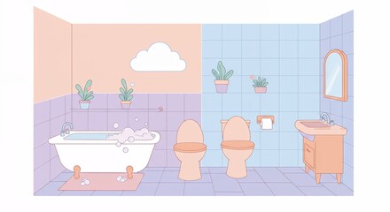 Naklejka premium Pastel bathroom interior illustration