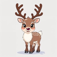 Reindeer cartoonish cute anime animal illustration on plain white background