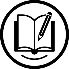 circle with a pen and a pen Book Icon outline icon 