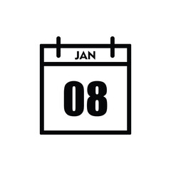 calender icon, 08 january icon with white background