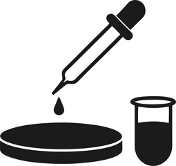 Vector illustration of a pipette and petri dish icon, representing laboratory, research, and scientific experiments. Editable stroke.
