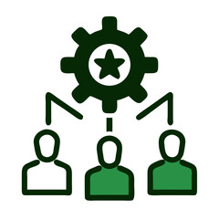Green gear and team management icon in flat vector style