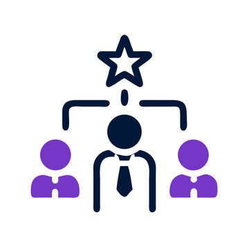 Leadership icon with purple team and star in flat style