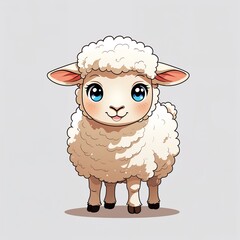Sheep cartoonish cute anime animal illustration on plain white background