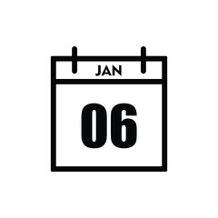calender icon, 06 january icon with white background