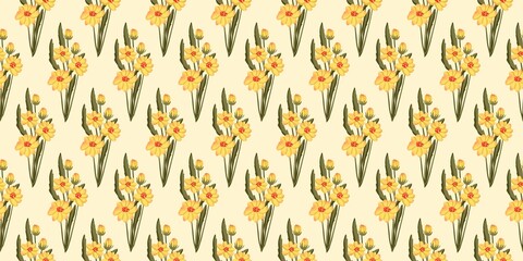 Seamless watercolour and unique floral pattern background for covers, notes, Soft backgrounds colour. Watercolour art work. Flower stalk. Colourful flower.