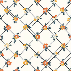 Seamless Diamond Floral Repeat Pattern with Small Ditsy Flowers. Charming Floral Tile Design.