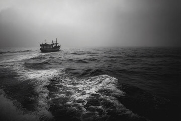 Obraz premium 015-045-139-u8969375333_Silhouette_of_a_boat_navigating_choppy_waters.._E_f5a0906b-d559-4f56-86c5-8ca5ea9aa3ac_1