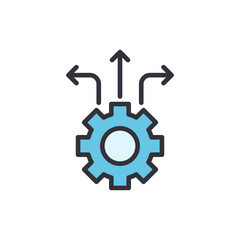 Blue Gear Symbolizing Process Routing With Three Arrow Directions