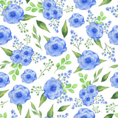 Blue spring flowers pattern