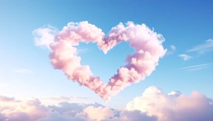 A fantastic scene with pastel colored heart clouds overlapping in the sky