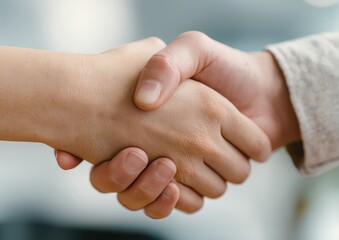 Close-up of a handshake between diverse individuals.