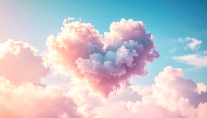 A fantastic scene with pastel colored heart clouds overlapping in the sky
