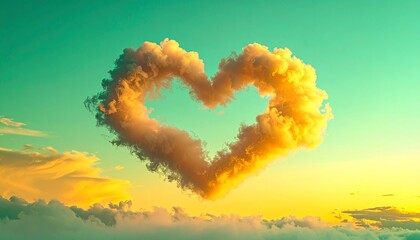 A fantastic scene with pastel colored heart clouds overlapping in the sky