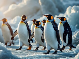 Obraz premium Antarctic Gentoo Penguins on Icy Terrain