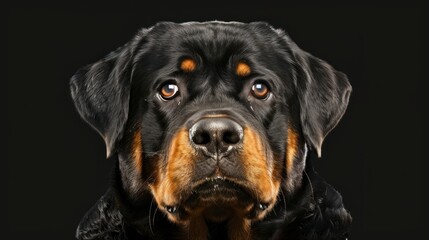 Rottweiler dog portrait, studio shot, black background, pet