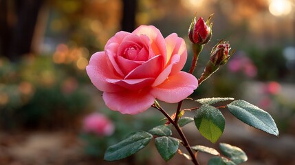 Obraz premium Dewkissed rose basking in gentle light