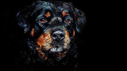 Rottweiler portrait, oil painting, dark background, pet art