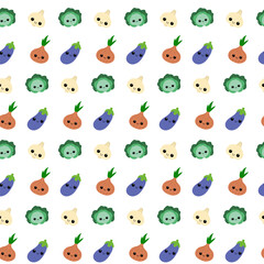 Obraz premium Vegetables seamless pattern. Cute kawaii veggies. Smiling faces.