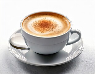 cup of coffee cappuccino with pictures top view isolated on white background, 