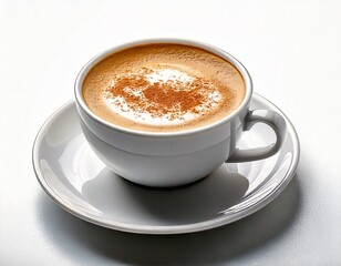 cup of coffee cappuccino with pictures top view isolated on white background, 
