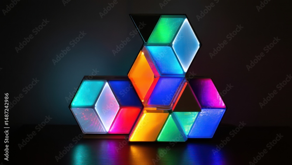 Wall mural 3d led wall panel with flashing colored led sections, creating a lively and energetic design.