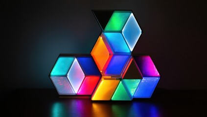 3D LED wall panel with flashing colored LED sections, creating a lively and energetic design.